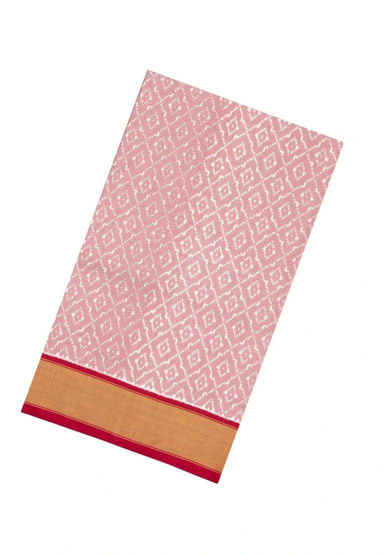 Baby Pink Handloom Pochampally Ikat Silk Saree With Tie Dye Motifs With Printed Design For Women - Indya