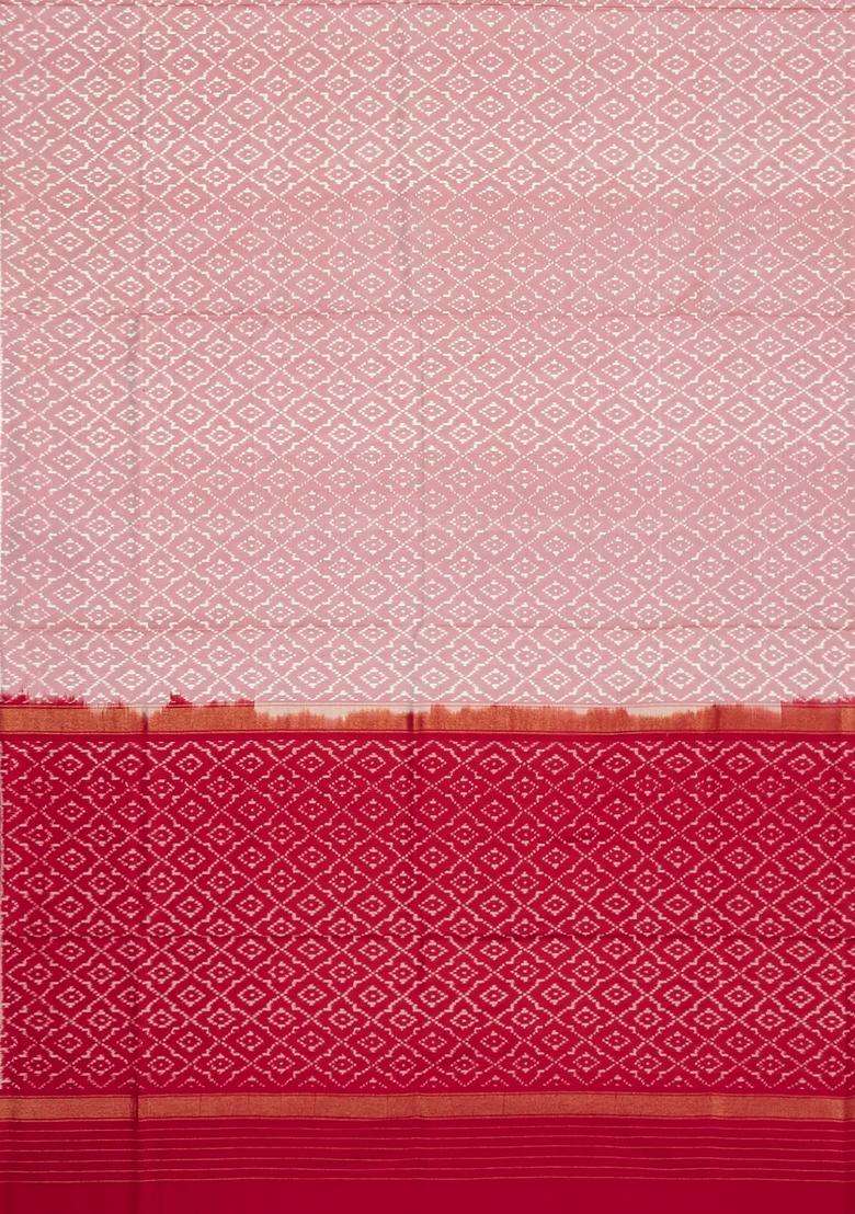 Baby Pink Handloom Pochampally Ikat Silk Saree With Tie Dye Motifs With Printed Design For Women - Indya