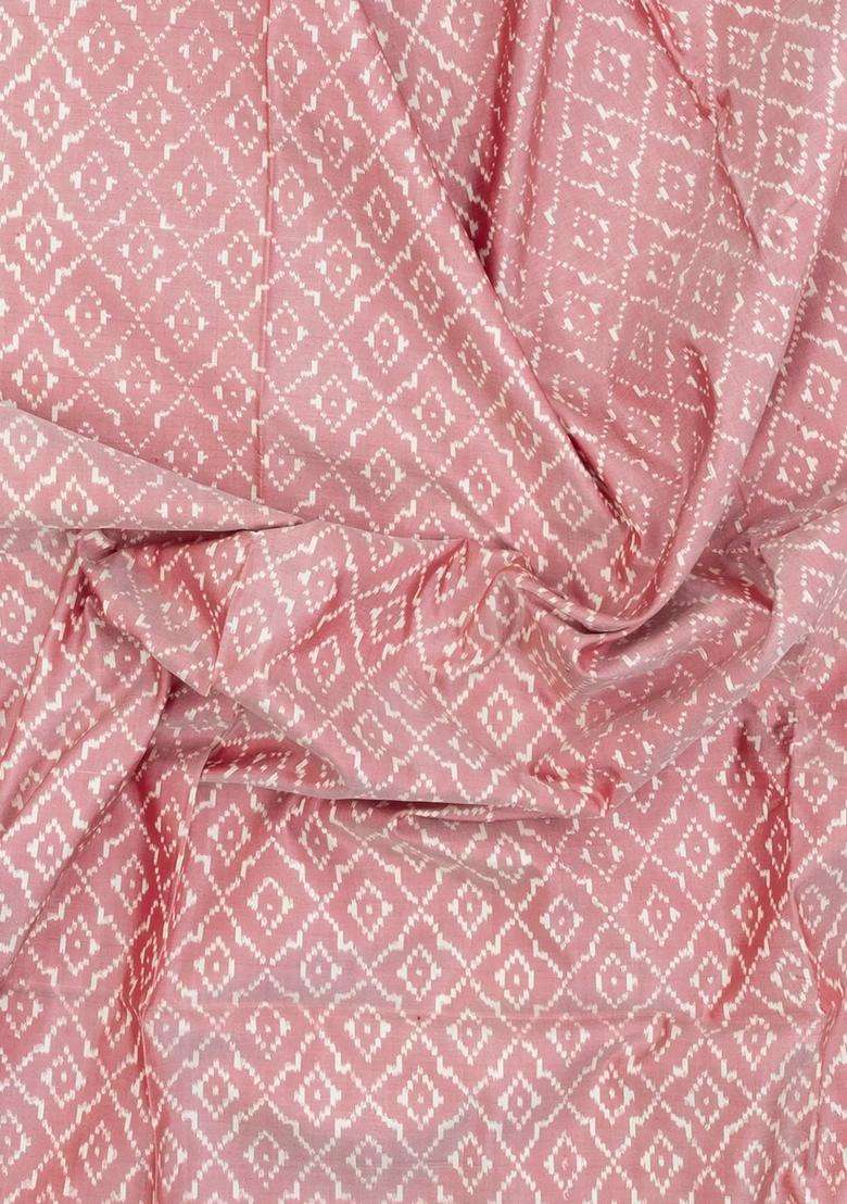 Baby Pink Handloom Pochampally Ikat Silk Saree With Tie Dye Motifs With Printed Design For Women - Indya