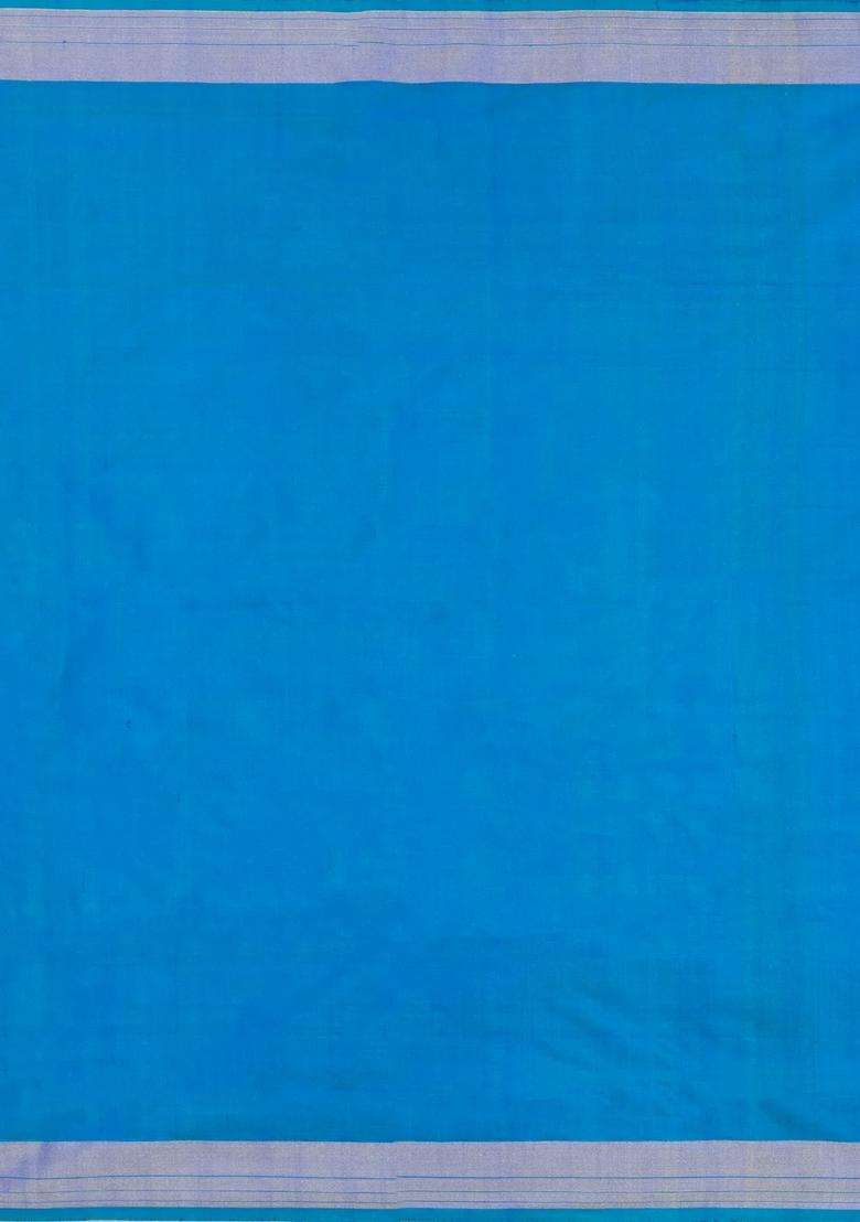 Sky Blue Handloom Pochampally Ikat Silk Saree With Tie Dye Motifs With Printed Design For Women - Indya