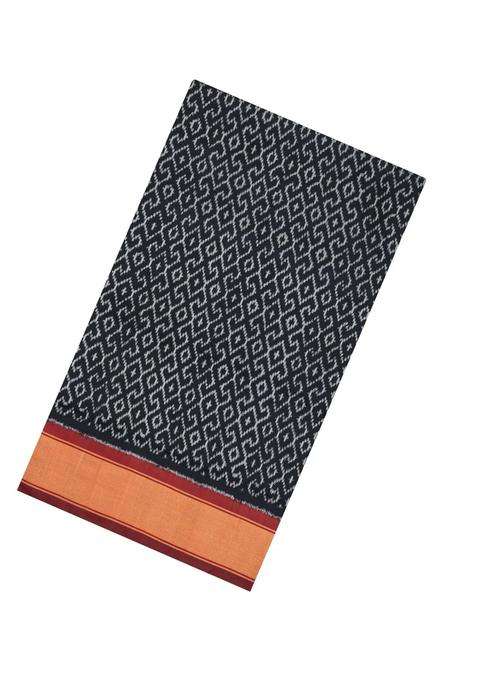 Black Handloom Pochampally Ikat Silk Saree With Tie Dye Motifs With Printed Design For Women