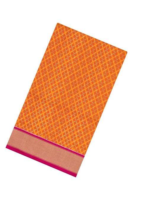 Orange Handloom Pochampally Ikat Silk Saree With Tie Dye Motifs With Printed Design For Women