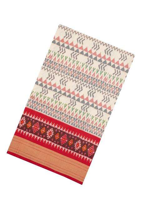 Cream Handloom Pochampally Ikat Silk Saree With Tie Dye Motifs With Printed Design For Women