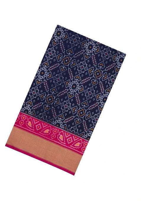 Navy Blue Handloom Pochampally Ikat Silk Saree With Tie Dye Motifs With Printed Design For Women