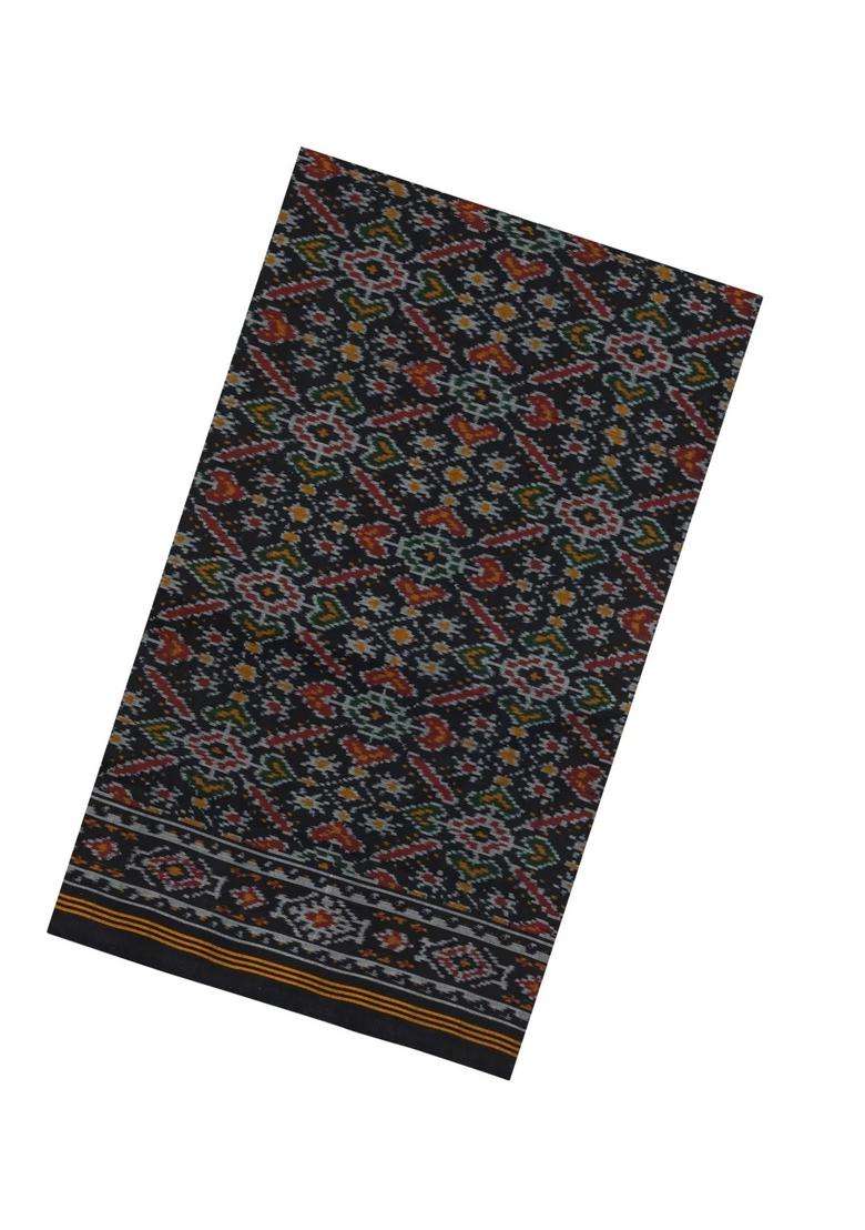Black Handloom Pochampally Ikat Silk Saree With Tie Dye Motifs With Printed Design For Women - Indya