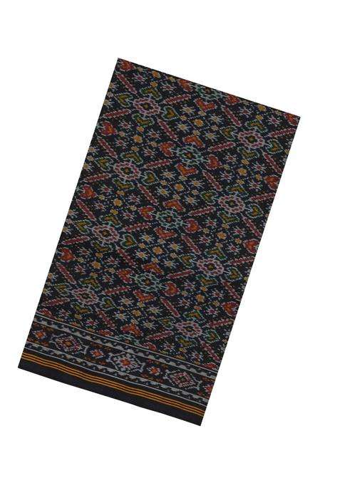 Black Handloom Pochampally Ikat Silk Saree With Tie Dye Motifs With Printed Design For Women
