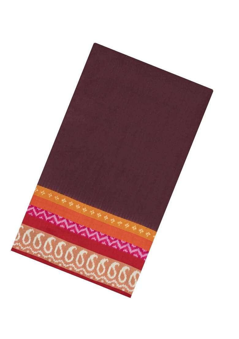 Dark Brown Handloom Pochampally Ikat Silk Saree With Tie Dye Motifs With Printed Design For Women - Indya