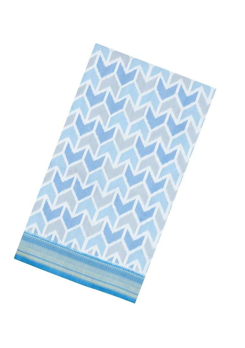 Grey Handloom Pochampally Ikat Silk Saree With Tie Dye Motifs With Printed Design For Women - Indya