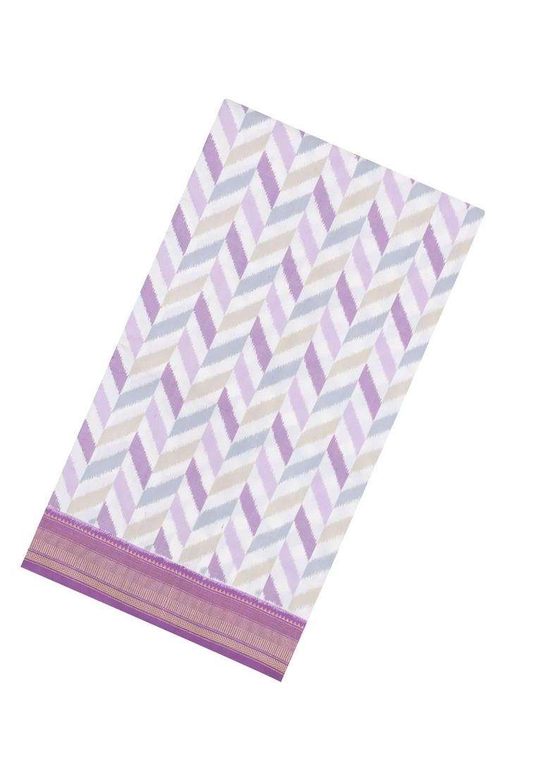 Lavander Lavender Handloom Pochampally Ikat Silk Saree With Tie Dye Motifs With Printed Design For Women - Indya