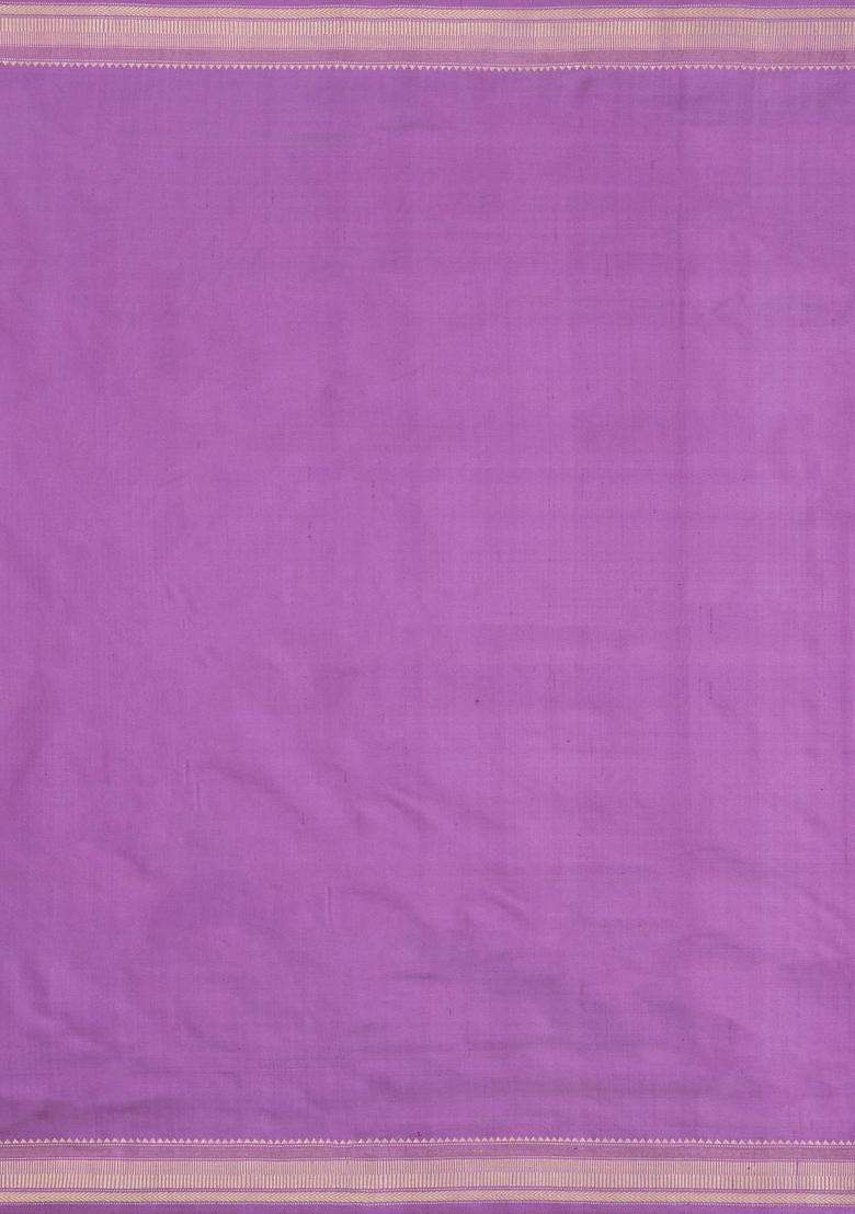 Lavander Lavender Handloom Pochampally Ikat Silk Saree With Tie Dye Motifs With Printed Design For Women - Indya