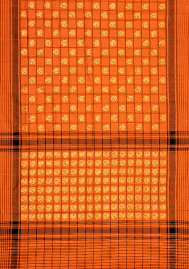 Mustard Handloom Pochampally Silk Saree With Checks Buttas With Buttas And Brocade Design For Women - Indya