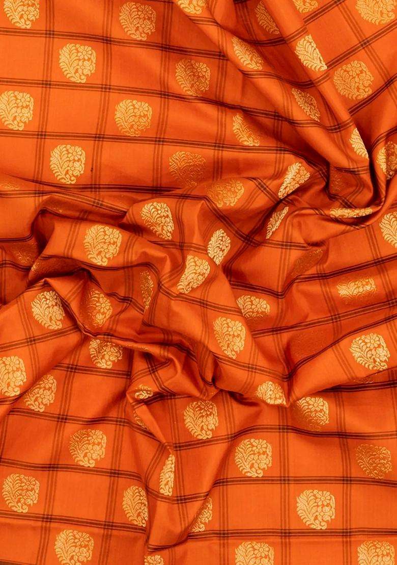Mustard Handloom Pochampally Silk Saree With Checks Buttas With Buttas And Brocade Design For Women - Indya