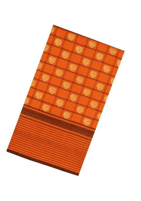 Mustard Handloom Pochampally Silk Saree With Checks Buttas With Buttas And Brocade Design For Women