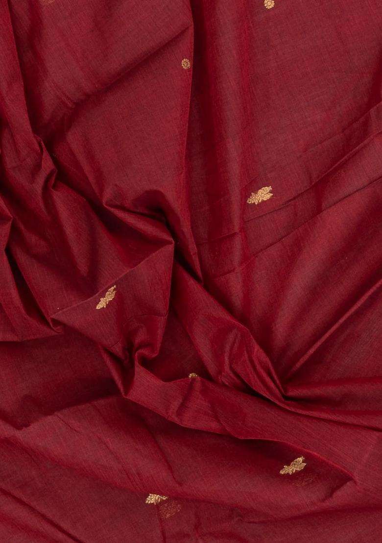 Crimson Handloom Kanchi Cotton Saree With Zari Buttas With Buttas And Brocade Design For Women - Indya
