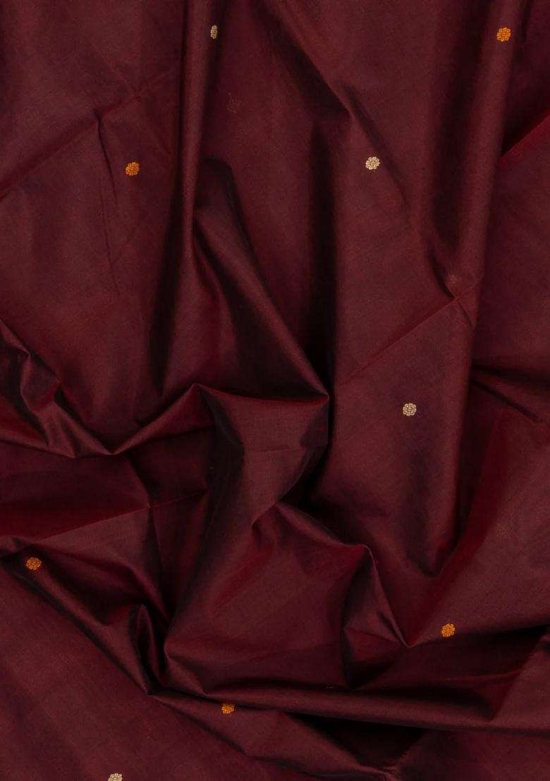 Maroon Handloom Silk Cotton Saree With Buttas With Buttas And Brocade Design For Women - Indya