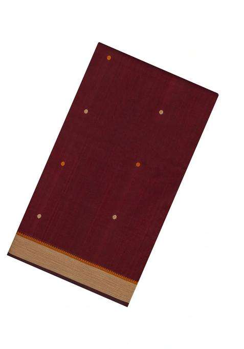 Maroon Handloom Silk Cotton Saree With Buttas With Buttas And Brocade Design For Women