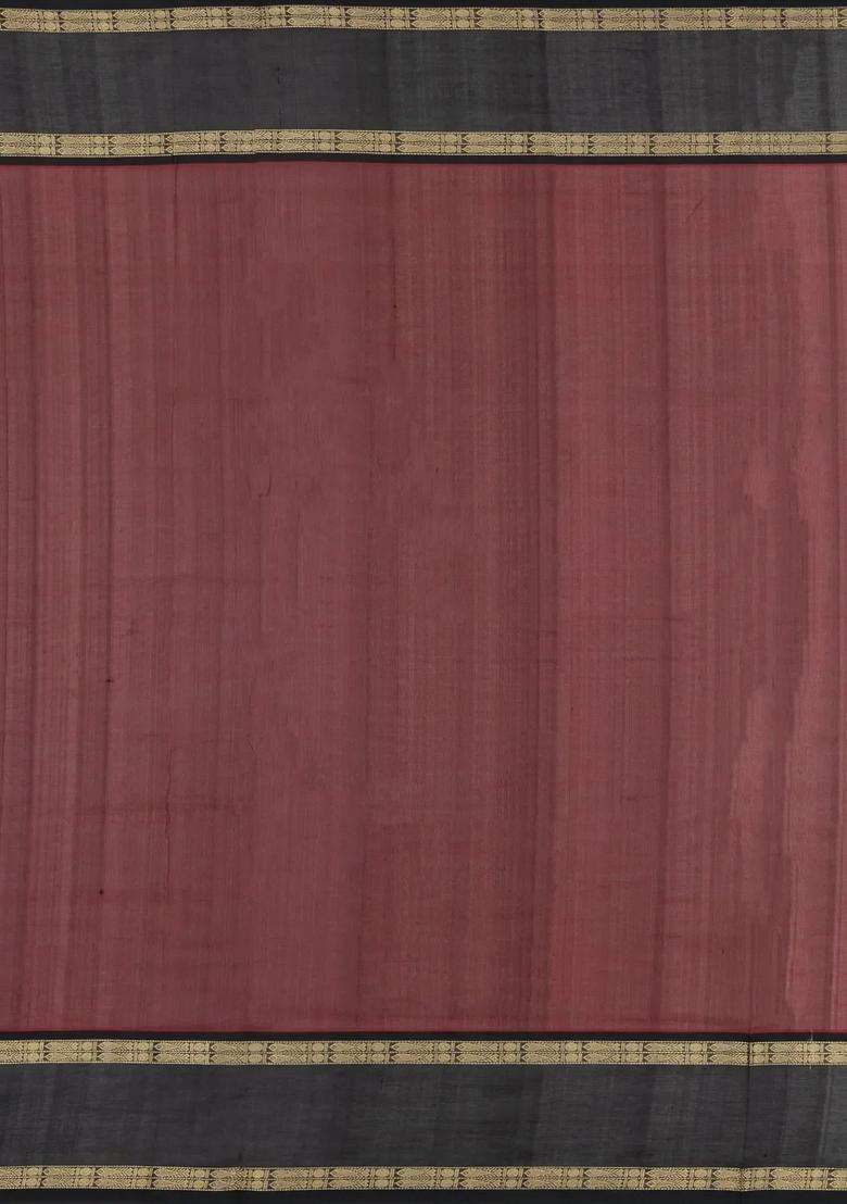 Maroon Handloom Silk Cotton Saree With Buttas Contrast Border With Buttas And Brocade Design For Women - Indya
