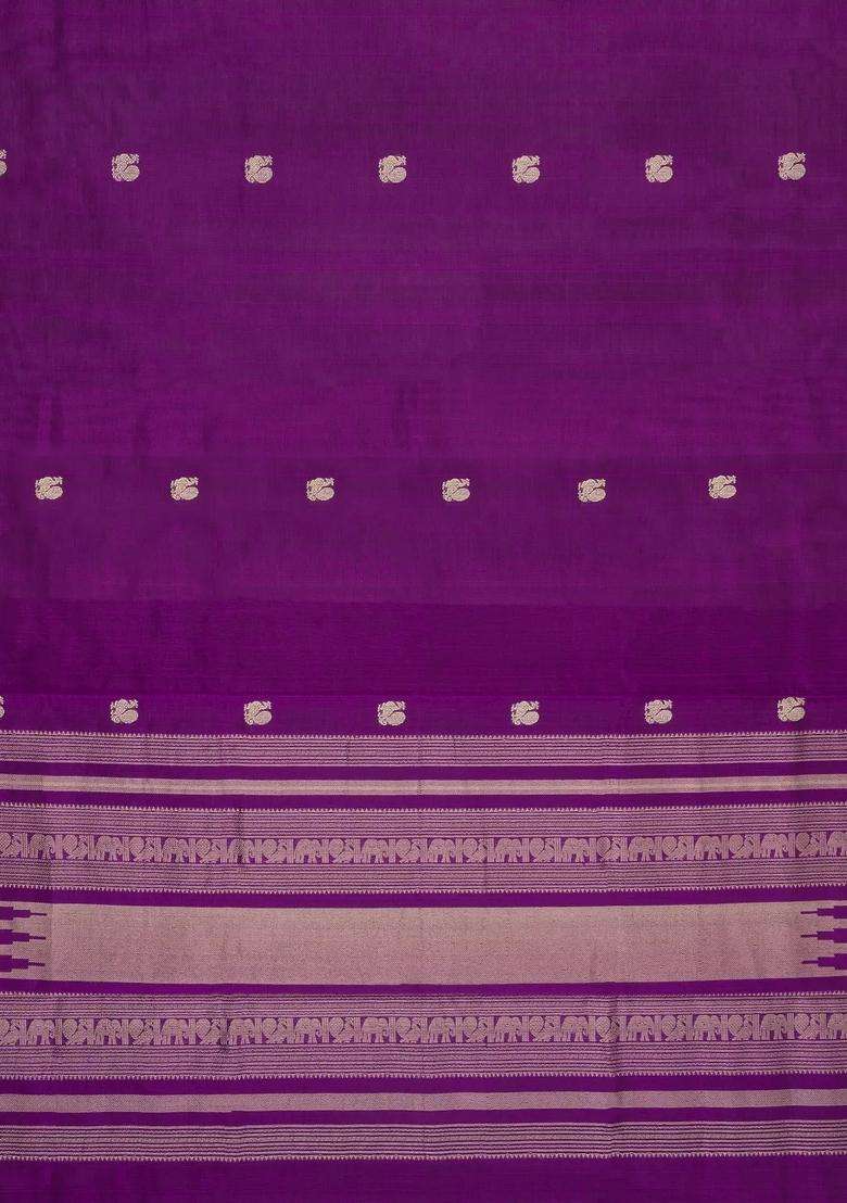 Purple Handloom Silk Cotton Saree With Buttas With Buttas And Brocade Design For Women - Indya