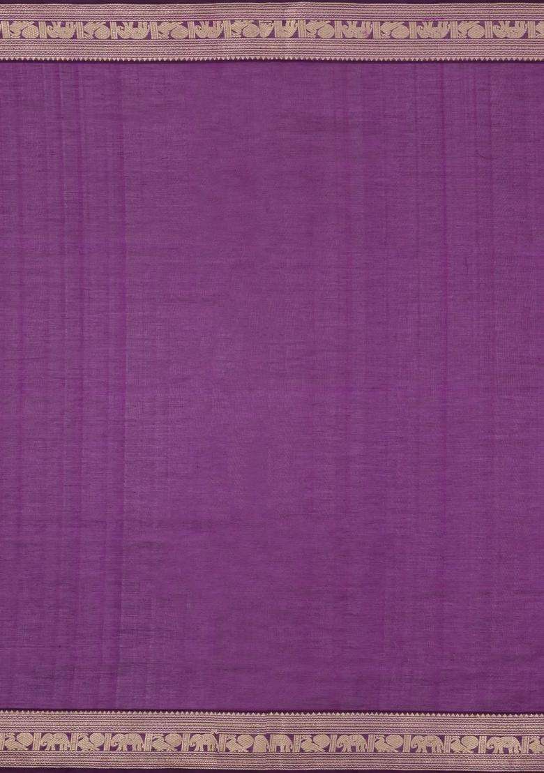 Purple Handloom Silk Cotton Saree With Buttas With Buttas And Brocade Design For Women - Indya