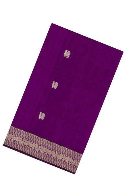 Purple Handloom Silk Cotton Saree With Buttas With Buttas And Brocade Design For Women