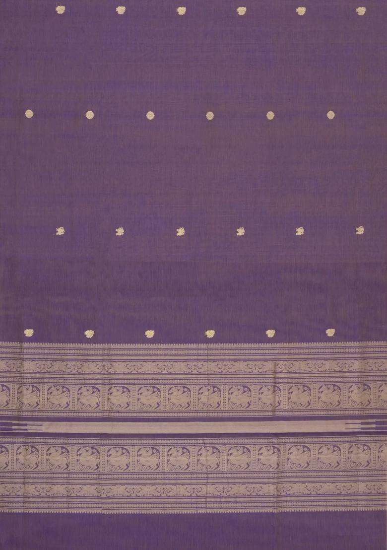Lilac Handloom Silk Cotton Saree With Buttas With Buttas And Brocade Design For Women - Indya