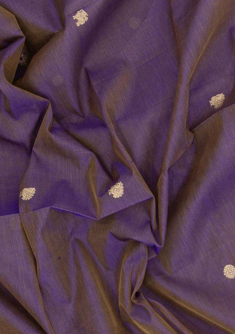 Lilac Handloom Silk Cotton Saree With Buttas With Buttas And Brocade Design For Women - Indya