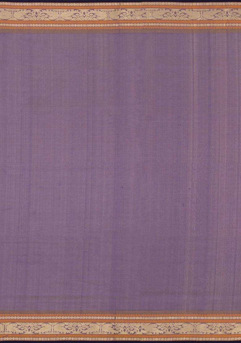 Lilac Handloom Silk Cotton Saree With Buttas With Buttas And Brocade Design For Women - Indya