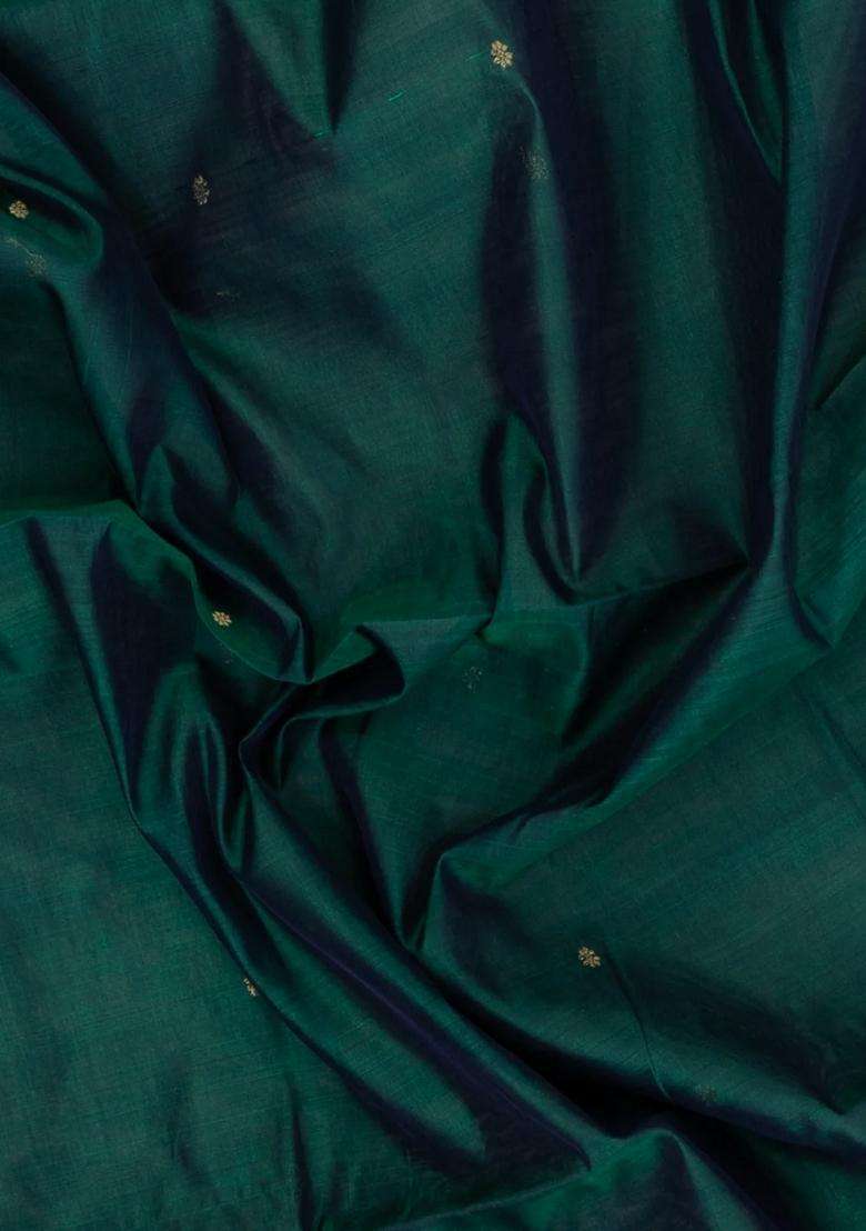 Sea Green Handloom Silk Cotton Saree With Buttas With Buttas And Brocade Design For Women - Indya