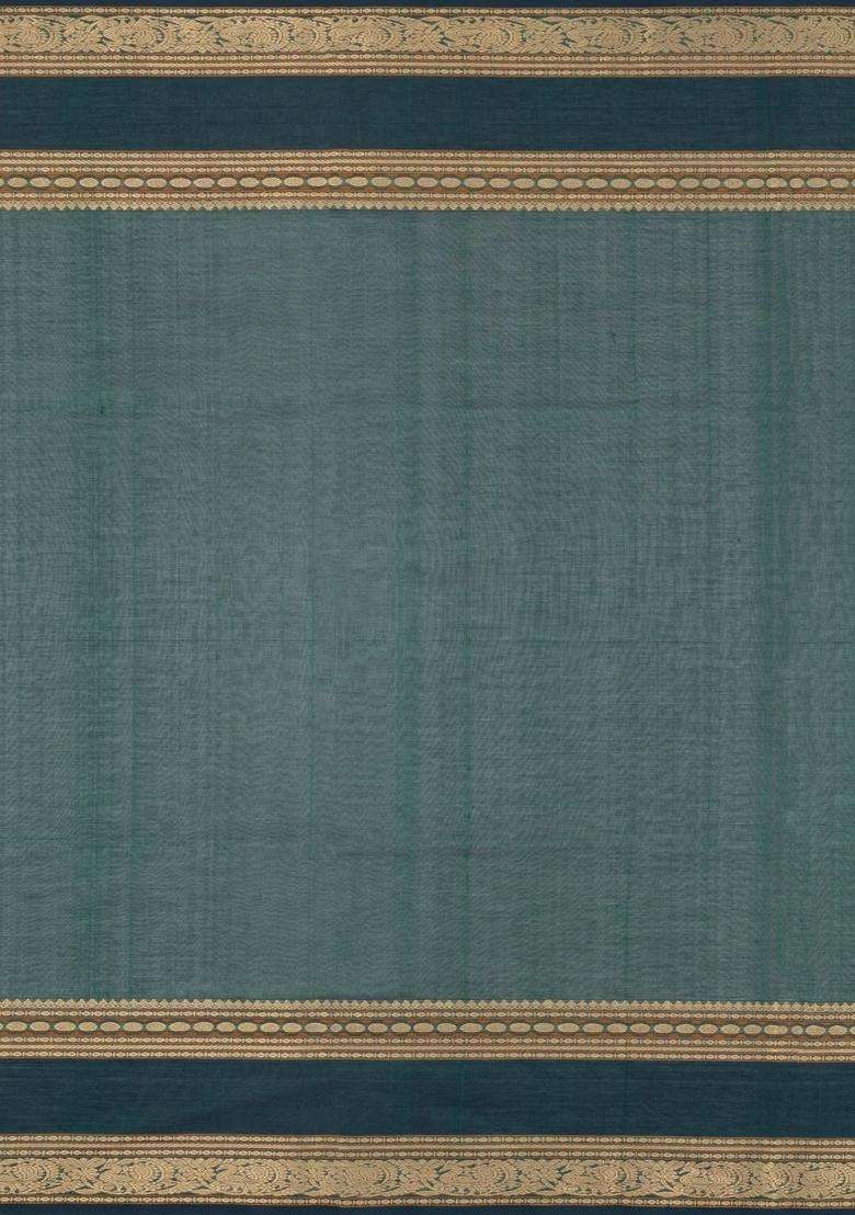 Sea Green Handloom Silk Cotton Saree With Buttas With Buttas And Brocade Design For Women - Indya