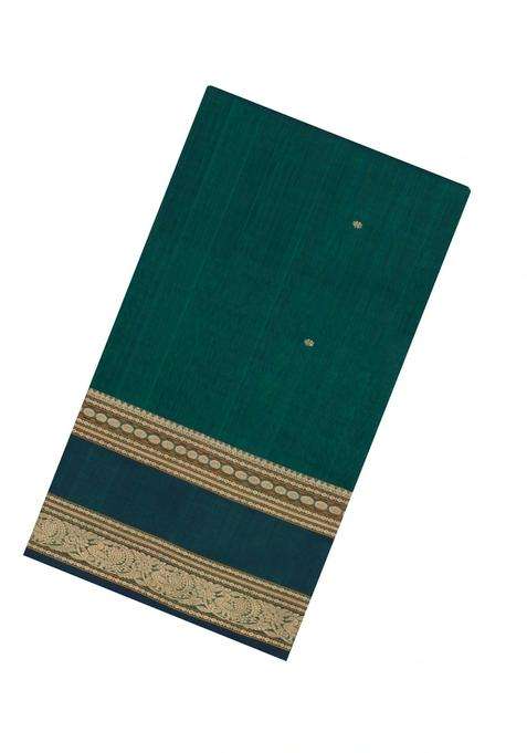 Sea Green Handloom Silk Cotton Saree With Buttas With Buttas And Brocade Design For Women