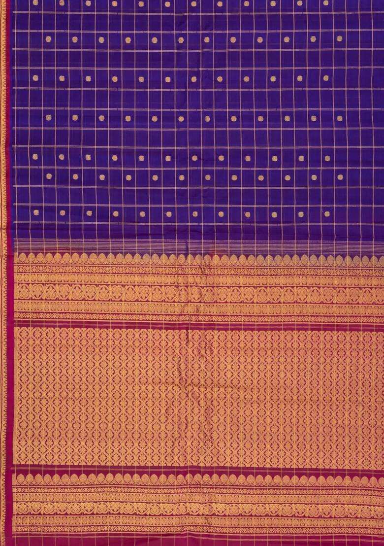 Purple Handloom Gadwal Silk Cotton Saree With Checks Buttas With Buttas And Brocade Design For Women - Indya