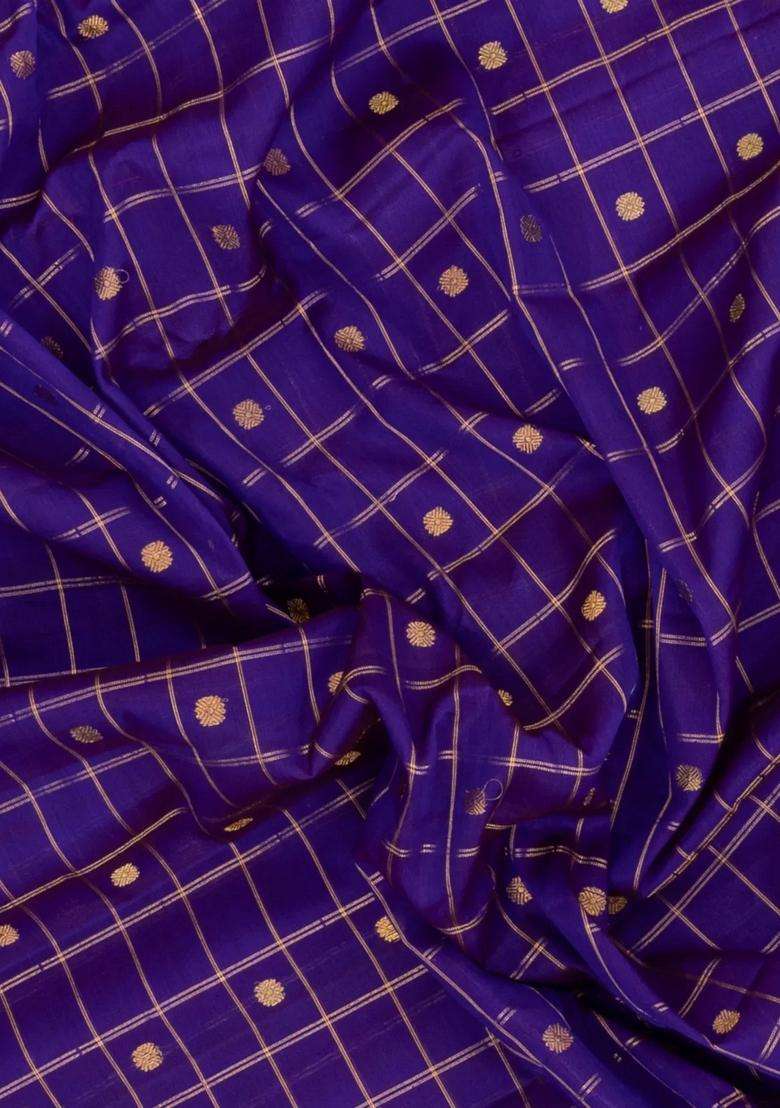 Purple Handloom Gadwal Silk Cotton Saree With Checks Buttas With Buttas And Brocade Design For Women - Indya