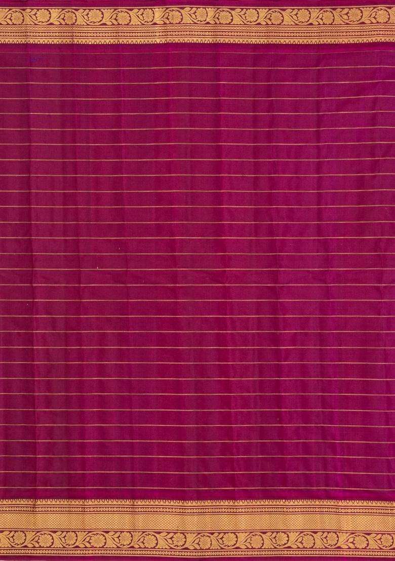 Purple Handloom Gadwal Silk Cotton Saree With Checks Buttas With Buttas And Brocade Design For Women - Indya