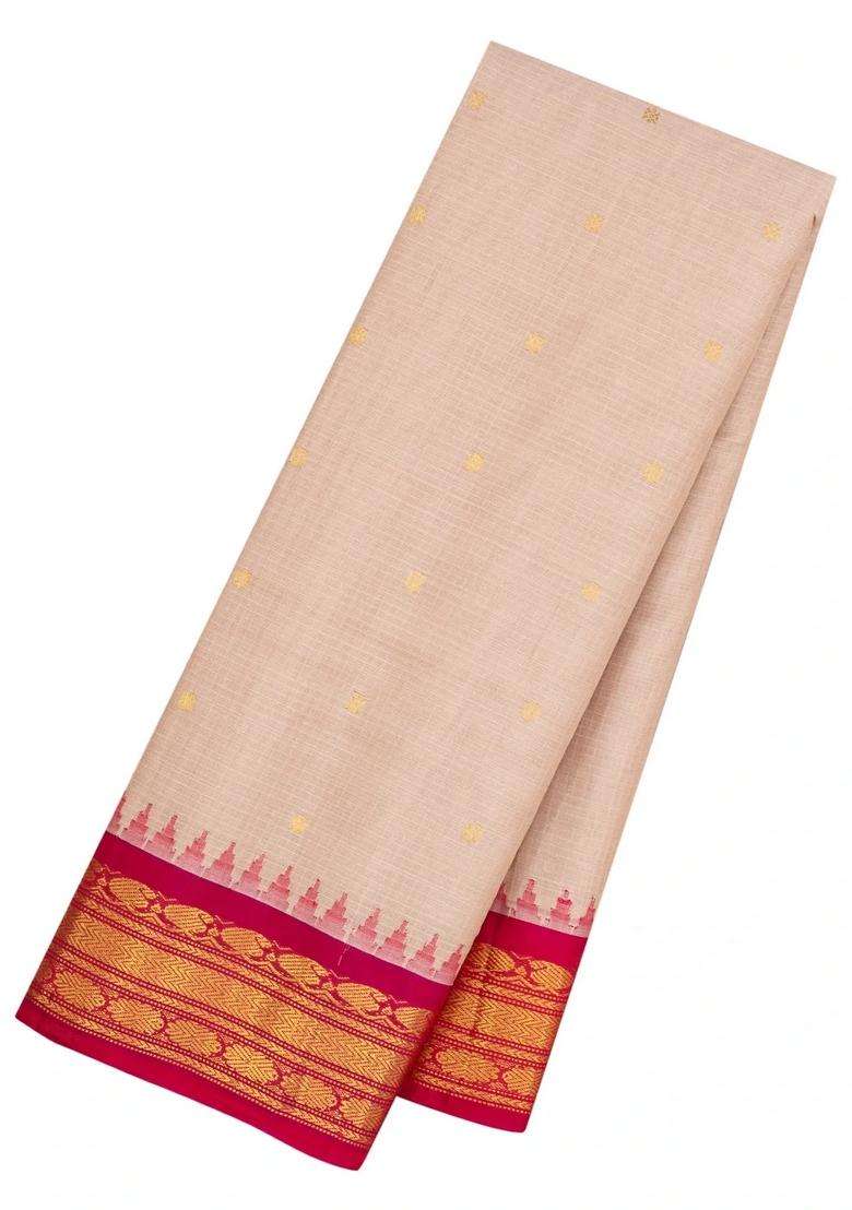 Cream Handloom Gadwal Sico Saree With Cotton Body Silk Border With Buttas And Brocade Design For Women - Indya