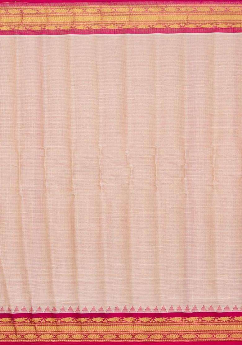 Cream Handloom Gadwal Sico Saree With Cotton Body Silk Border With Buttas And Brocade Design For Women - Indya