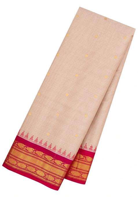 Cream Handloom Gadwal Sico Saree With Cotton Body Silk Border With Buttas And Brocade Design For Women