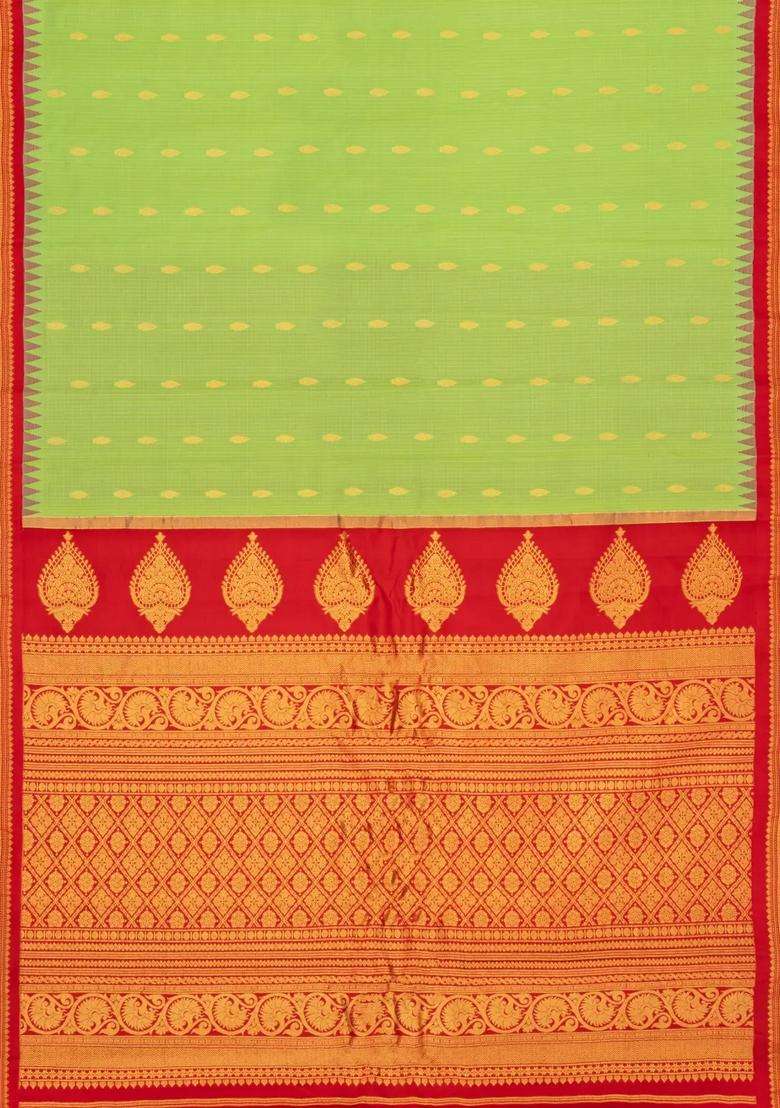 Light Green Handloom Gadwal Sico Saree With Cotton Body Silk Border With Buttas And Brocade Design For Women - Indya
