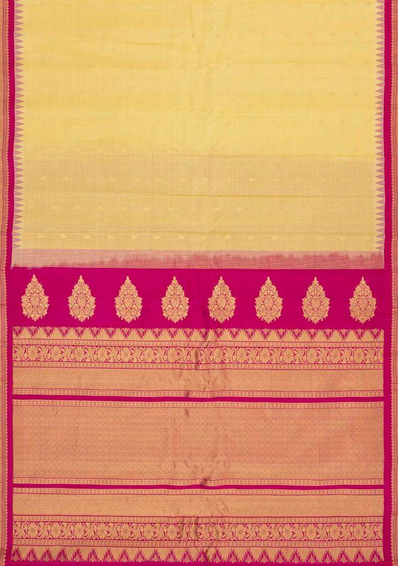 Sandal Handloom Gadwal Sico Saree With Cotton Body Silk Border With Buttas And Brocade Design For Women - Indya