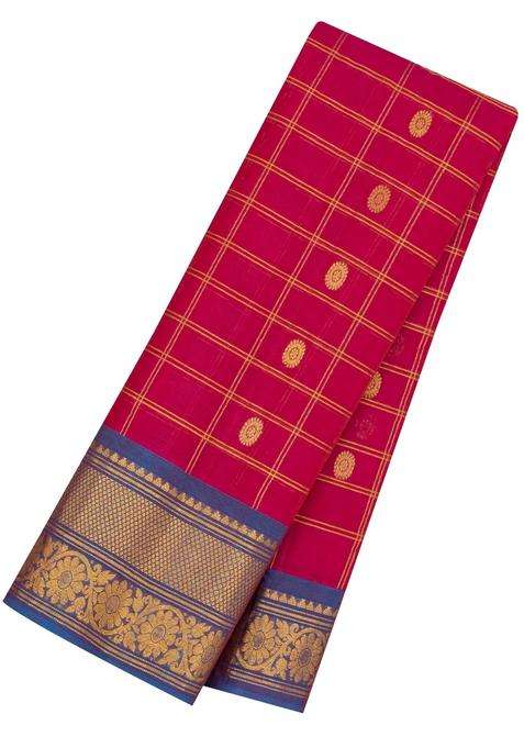 Pink Handloom Gadwal Silk Cotton Saree With Checks Buttas With Buttas And Brocade Design For Women