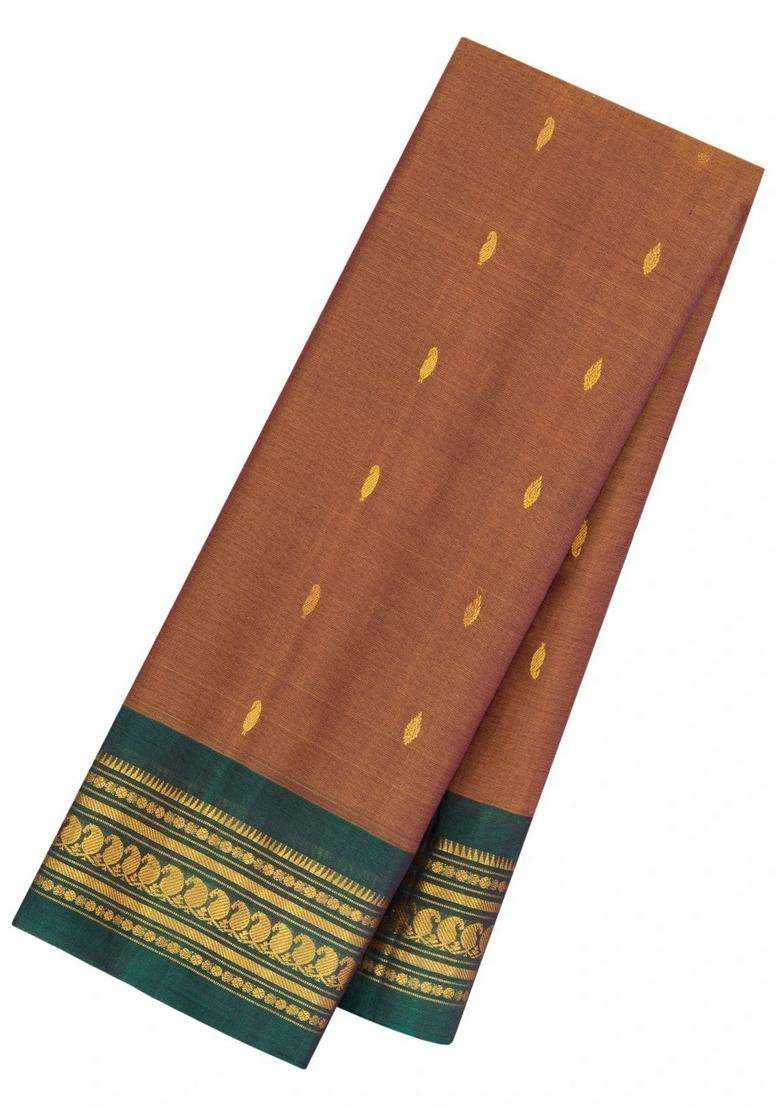 Brown Handloom Gadwal Silk Cotton Saree With Buttas With Buttas And Brocade Design For Women - Indya