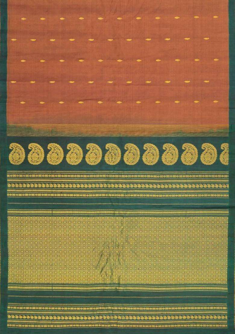 Brown Handloom Gadwal Silk Cotton Saree With Buttas With Buttas And Brocade Design For Women - Indya