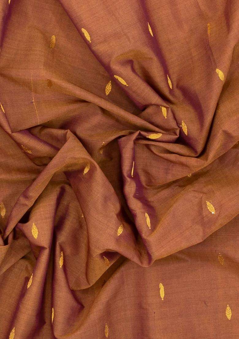 Brown Handloom Gadwal Silk Cotton Saree With Buttas With Buttas And Brocade Design For Women - Indya