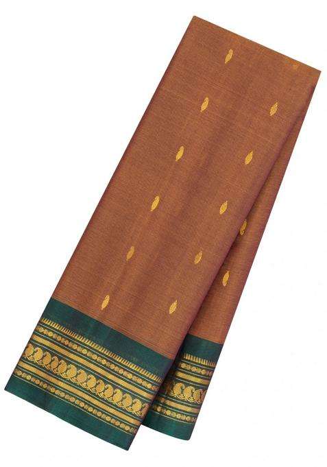 Brown Handloom Gadwal Silk Cotton Saree With Buttas With Buttas And Brocade Design For Women