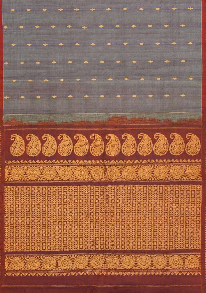 Grey Handloom Gadwal Silk Cotton Saree With Buttas With Buttas And Brocade Design For Women - Indya