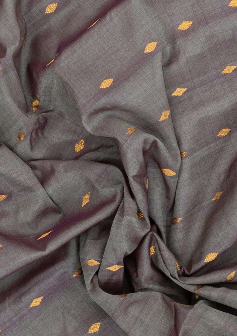 Grey Handloom Gadwal Silk Cotton Saree With Buttas With Buttas And Brocade Design For Women - Indya