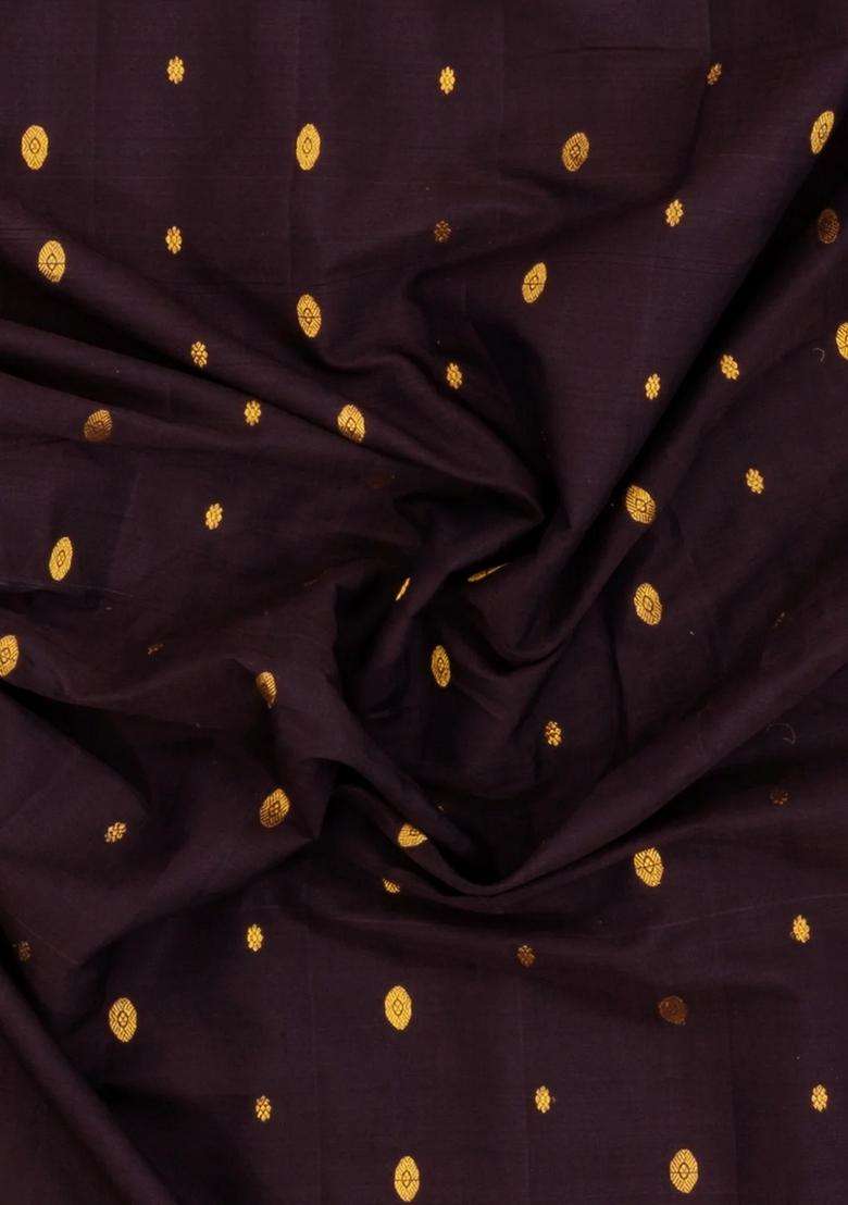 Dark Brown Handloom Gadwal Silk Cotton Saree With Buttas With Buttas And Brocade Design For Women - Indya