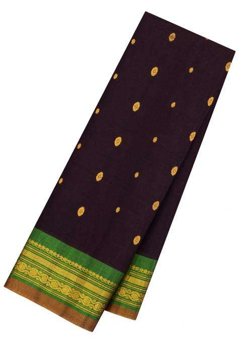 Dark Brown Handloom Gadwal Silk Cotton Saree With Buttas With Buttas And Brocade Design For Women