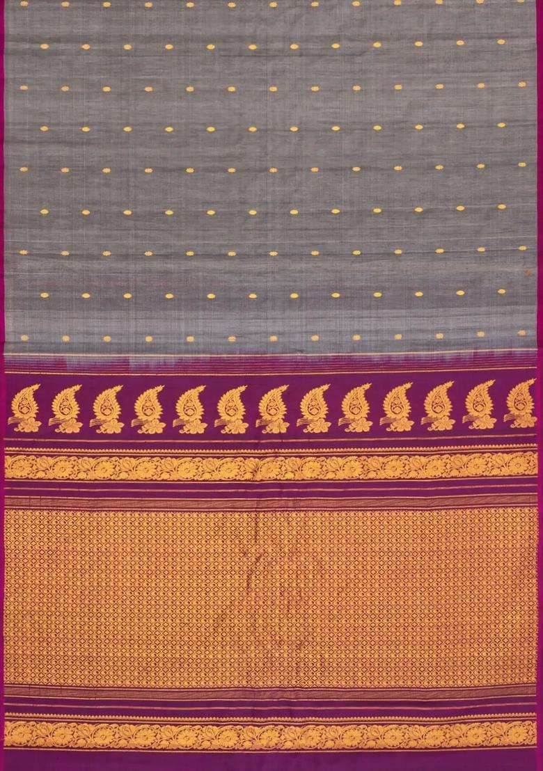 Grey Handloom Gadwal Silk Cotton Saree With Buttas With Buttas And Brocade Design For Women - Indya