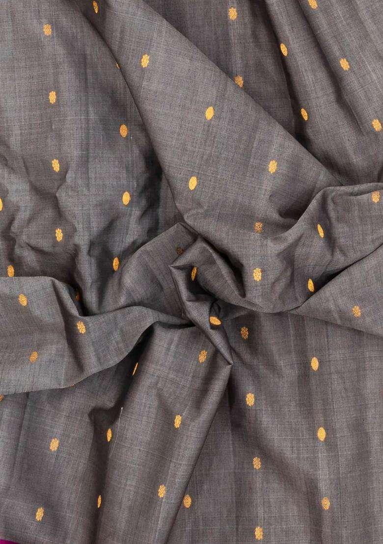 Grey Handloom Gadwal Silk Cotton Saree With Buttas With Buttas And Brocade Design For Women - Indya
