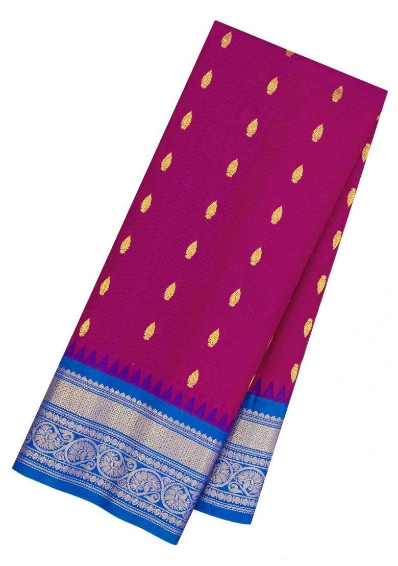 Magenta Handloom Gadwal Sico Saree With Cotton Body Silk Border With Buttas And Brocade Design For Women - Indya